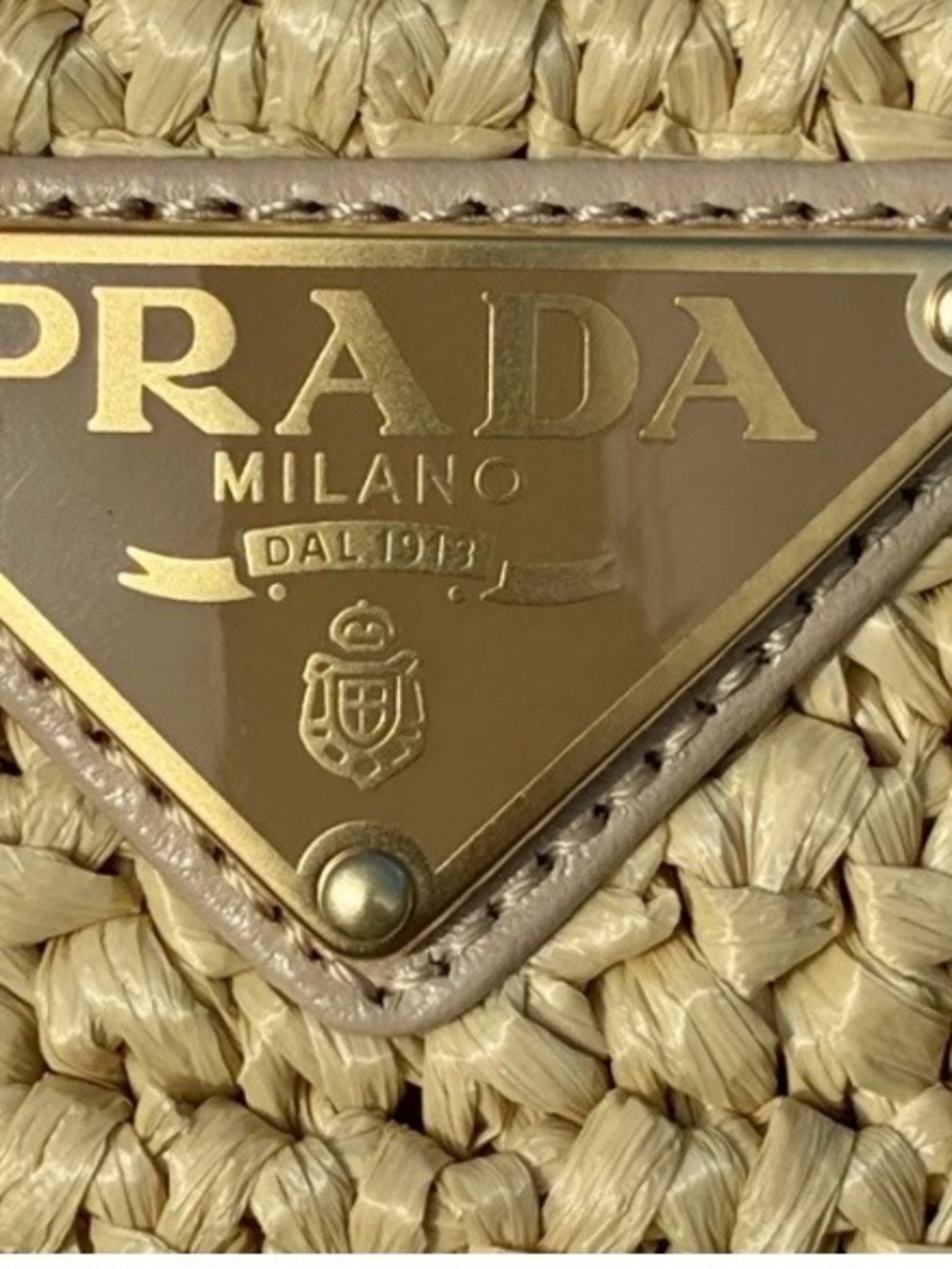 Prada Beige Woven Raffia Slide Mules with Metal Logo - Picture 2 of 4